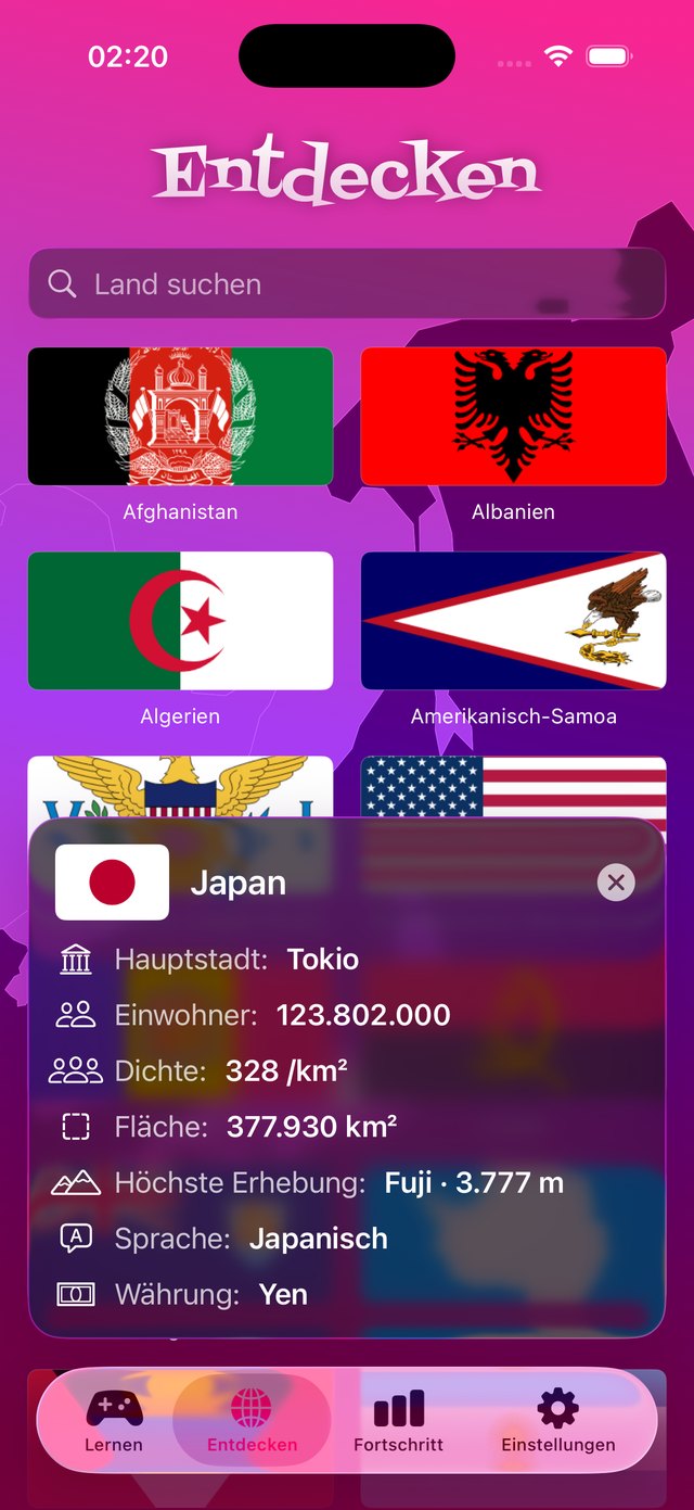 Entdecken mit Globus und Länderfakten