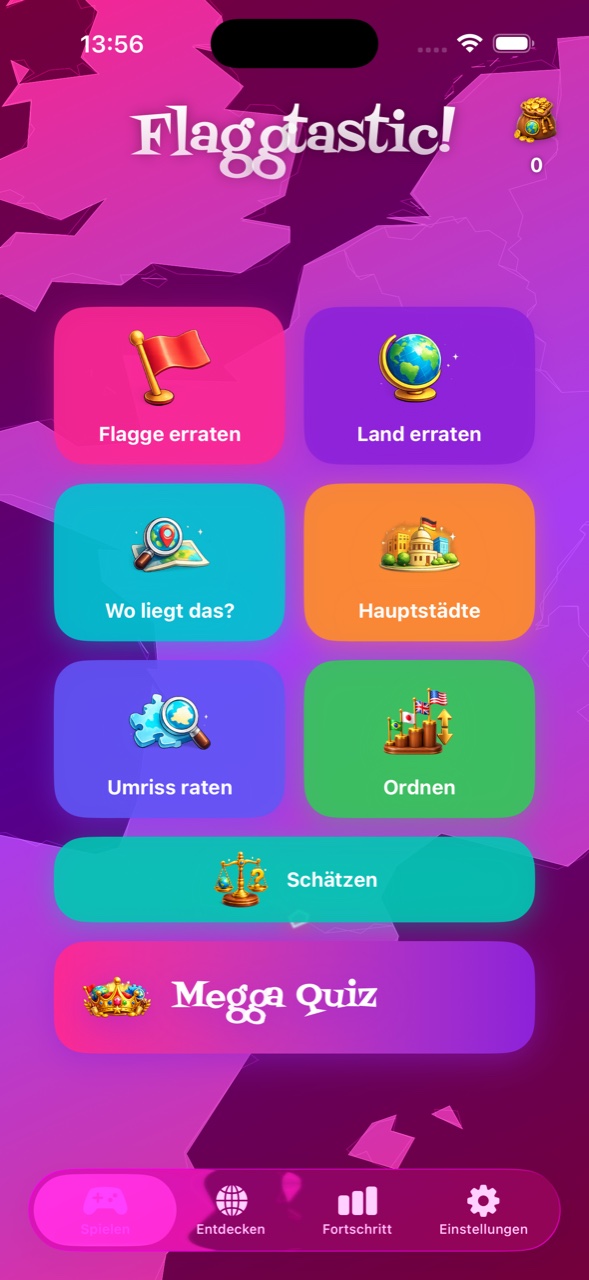 Spielmodus-Auswahl mit acht Modi